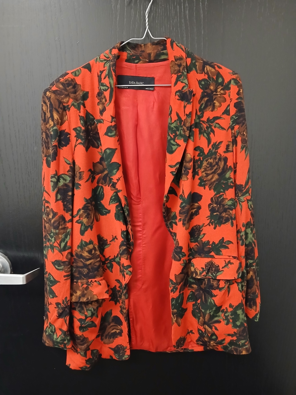 Zara Red Floral Open Front Blazer With Pockets Size Small (S)